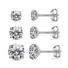 925 Sterling Silver Earrings, Cubic Zirconia Stud Earrings, Diamond Stud Earr...