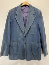 Vtg Denim Blazer Sport Coat Sz Large Men’s Unbranded Blue Retro 70s FLAWS