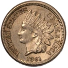 1861 Indian Head Cent 1c Almost Uncirculated AU+ Cleaned