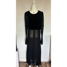 VTG Portara Black Velvet Sheer Maxi Cardigan Goth Romantic Grunge Whimsy Dark