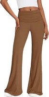 Damen Hose Weites Bein Leggings High Waist Flare Nylon Elasthan Elegant Braun M