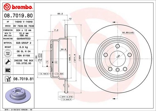 2x BRAKE DISC 08.7019.81 FOR BMW X5E53 M57D30 M54B30 3.0L M57D30 2.9L 6cyl 4.4L - Picture 2 of 9