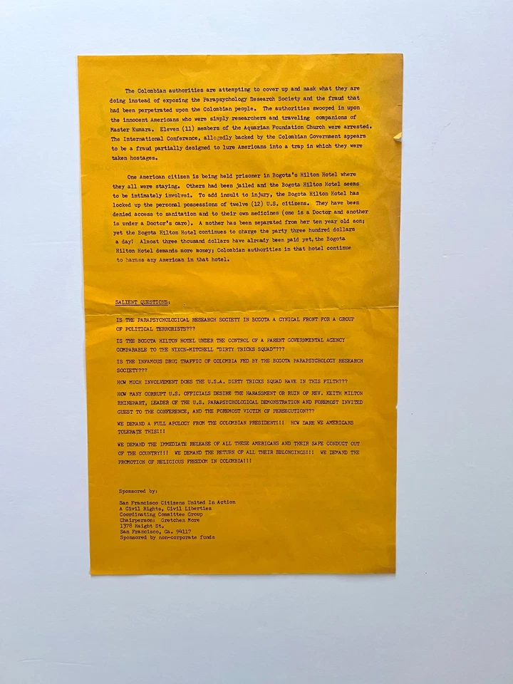 San Francisco. Americans Held Hostage in Bogota. 1979. Aquarian Foundation. - Image 2 of 2