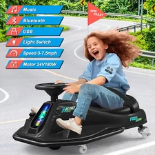 24V Kids Electric Drifting Go Kart 360° Ride On Cart with Bluetooth (Black)