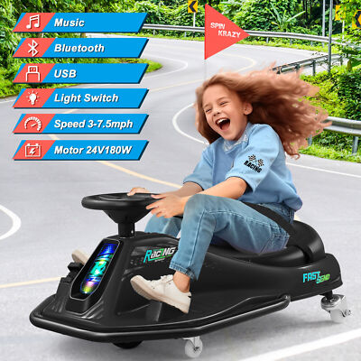#ad 24V Kids Electric Drifting Go Kart 360° Ride On Cart with Bluetooth Black $189.99