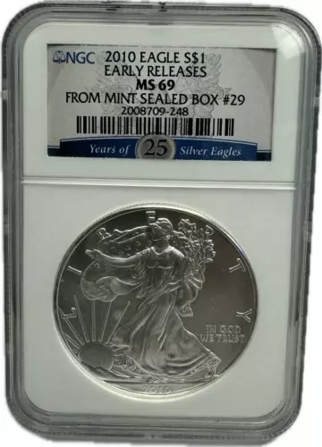2010 Silver Eagle $1 Early Release MS 69 From Mint Sealed Box NGC #2008699-248