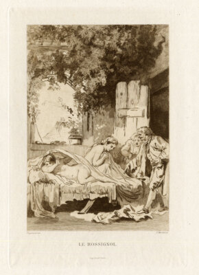 Antiker Druck - DIE NACHTIGALL - Fontaine - Fragonard - 1882