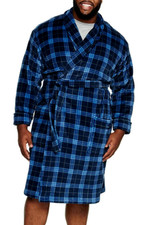60 Mens Big Tall Blue Plaid Plush Fleece Robe Pajama Cover 2X 3X 4X 2XLT 3XLT