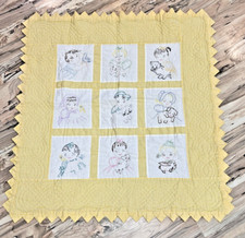 Handmade Cross Stitch Baby Quilt Throw Kids With Farm Animals Cute 41Hx39W