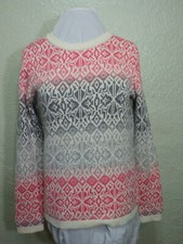 Talbots Womens Fair Isle Lambswool Blend Sweater Pink Gray Medium NWT 89