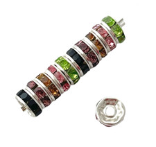 100 Beadelle Spacer Beads 5 Colors Crystal Rhinestone Silver 8mm Round Rondelle