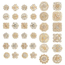 36 Pieces Gold Wedding Bouquet Brooches for Women Fashion Rhinestone Bulk Flo...