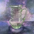 1920s Dunbar Green Ringed Flint Pitcher Wo/Lid, Uranium/Vaseline Glass