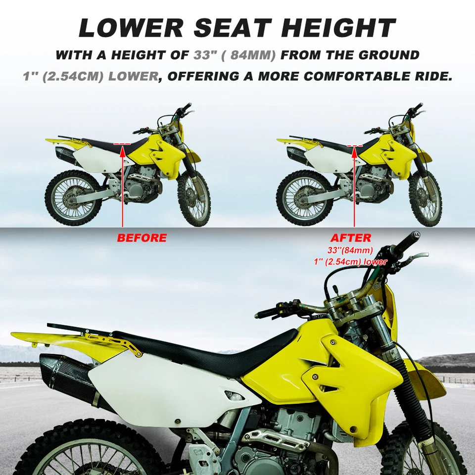 Funda de asiento rebajado y cojín de espuma cómodo apto para Suzuki DRZ400/E/S/SM 00-24 Foto 4 de 4