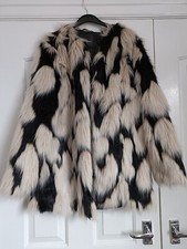 Black And Cream Faux Fur Jacket