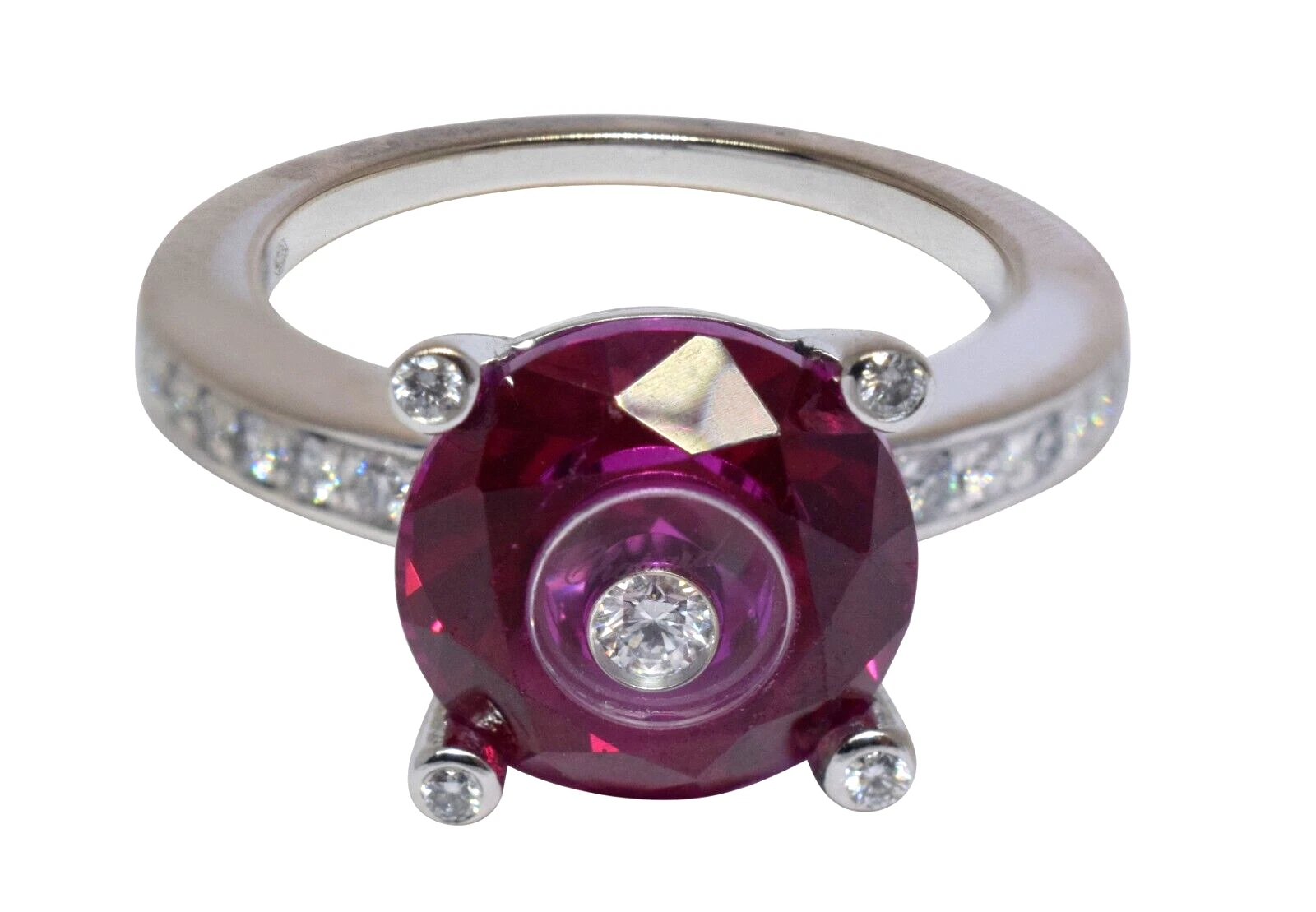 Chopard — Chopard So Happy Red Stone & Diamond 18k White Gold Ring +Cert 826231-1308