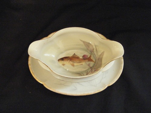 WM GUERIN Limoges FISH Gravy Boat with underplate - 第 1/8 張圖片