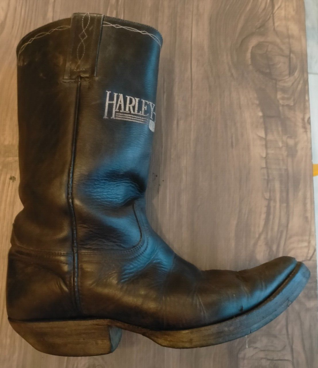 Bottes Harley-Davidson Vintage Années 90 - Taille 40 - Cuir Noir - Ressemelées - Hauteur 33 Cm