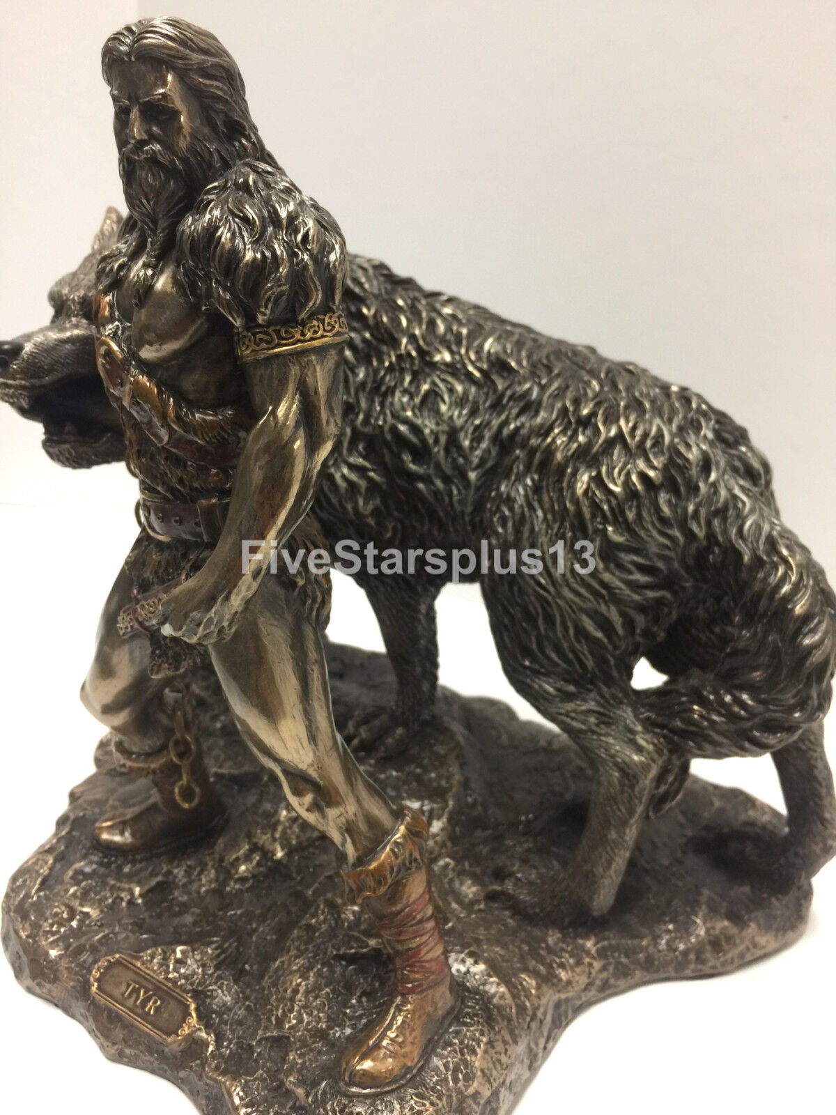 God of War Tyr Figurine With Fenrir Bronze Hand-painted 