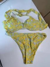 Zaful Bikini Set Size 6 Blue Yellow Multicolor Floral Polyester/ Spandex