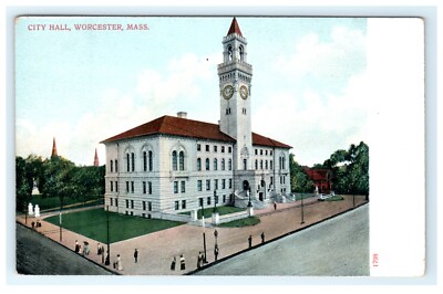 City Hall Worcester MA Massachusetts Early Postcard