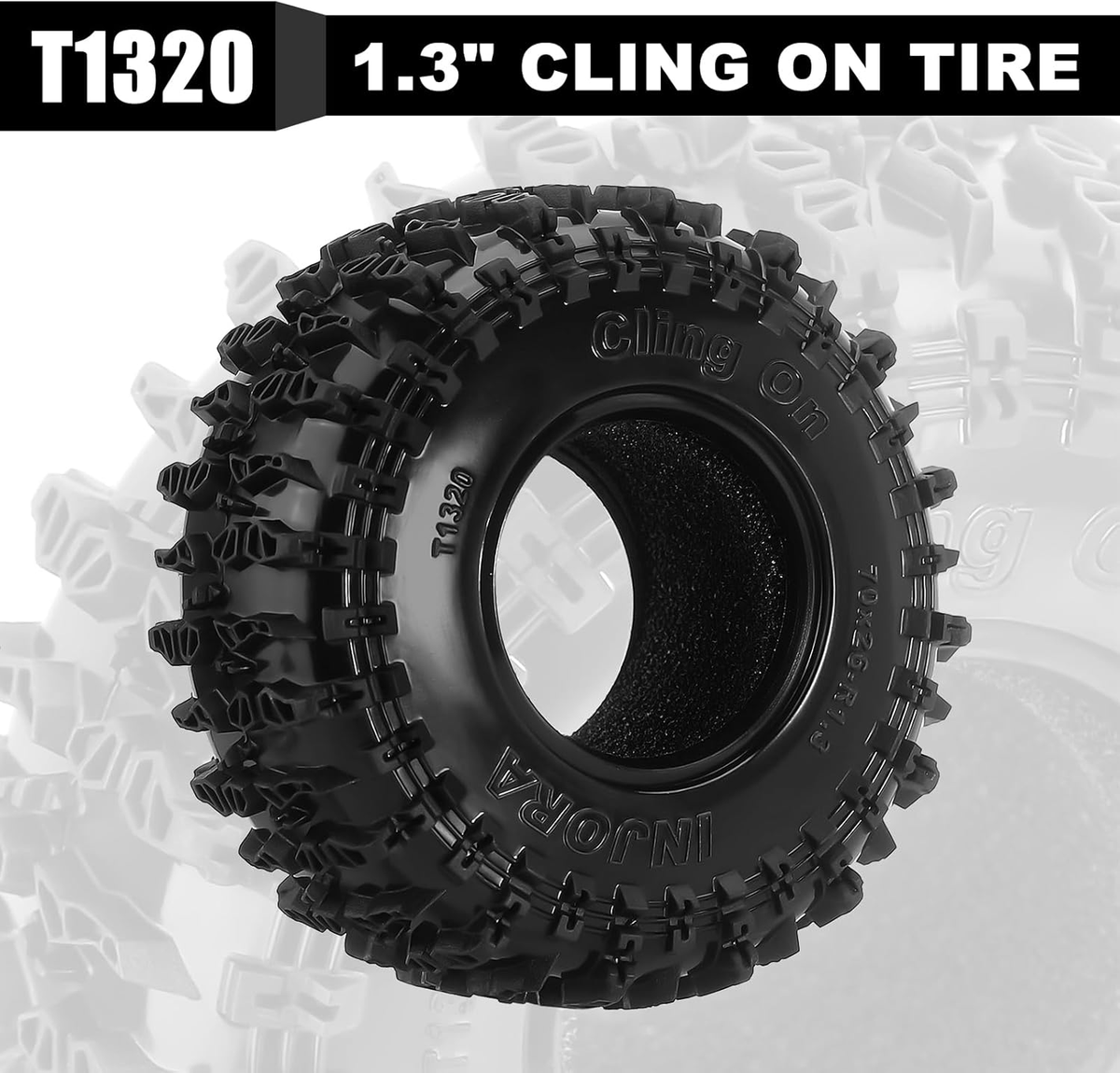 1.3 Inch RC Crawler Tires 70 x 26 mm S5 Cling On for SCX24 TRX4M