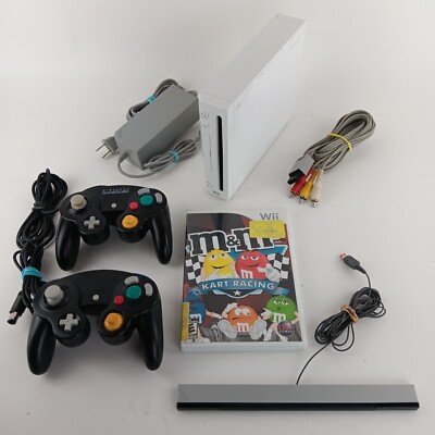 Wii Bundle 2 Game Cube Controlers, M&M Cart Racing. Worn Pad On 1 Right Toggle, 