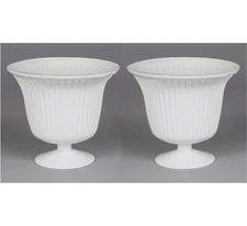 Compote Bowl Vase Glass White Pedestal Base Fluted 6"Dia 5.5"High  Set/2