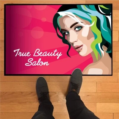 VICTORYSTORE Custom Hair Salon Doormat, 24” x 36”, Pink Design, Beauty Salon Door mat