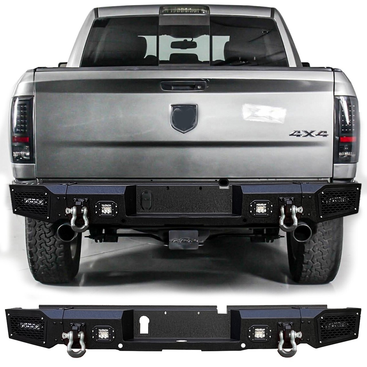 Vijay For 2008-2018 Dodge Ram 1500 Rear Bumper with 4xLED Lights +