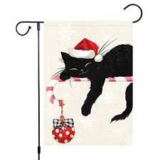 Merry Christmas Black Cat Garden Flag 12x18 Inch Double Sided Winter Yard Flag