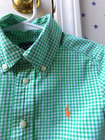 RALPH LAUREN GREEN GINGHAM Check 4 Boys Plaid Dress Shirt $59 Polo 100% Cotton