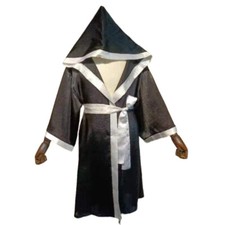 Men Women Children Shiny Satin Robe Hoodie Cloak Muay Thai Boxing Costume Loose