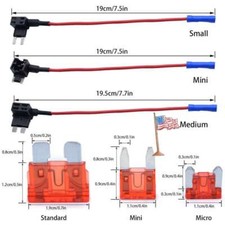 Standard Mini Low Profile Blade Fuse Piggyback Add A Circuit Fuse Tap 3 Sets