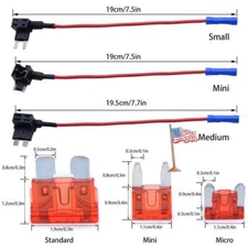 Standard Mini Low Profile Blade Fuse Piggyback Add A Circuit Fuse Tap 3 Sets