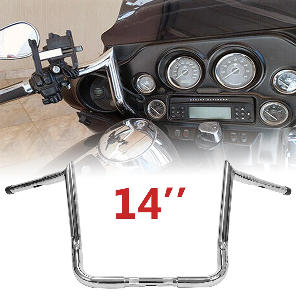 14" inch Rise Ape Hanager Bar Handlebar For Harley Electra Glide Street Glide Foto 3 de 4