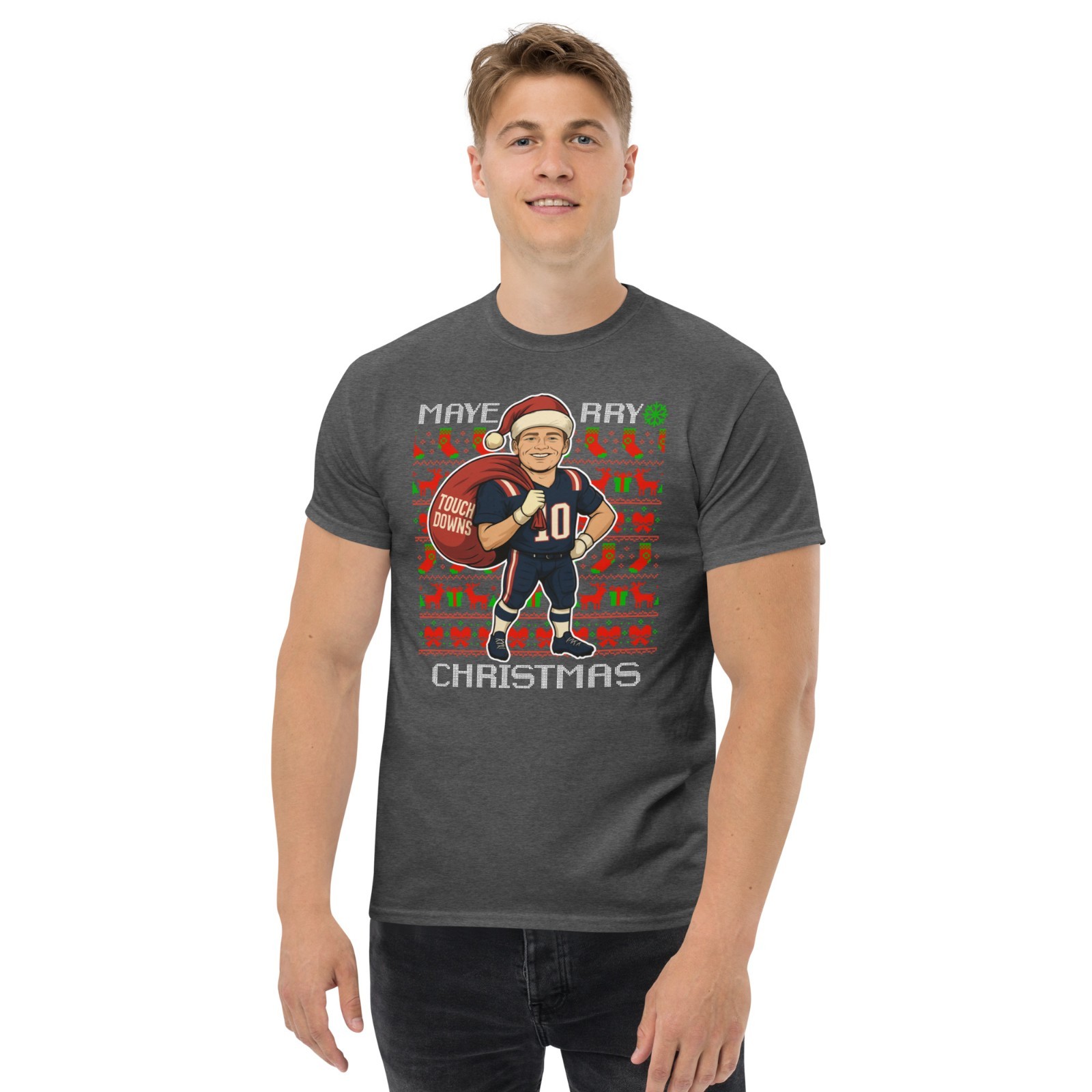 NEW Drake Maye New England Shirt Christmas T Shirt Ugly Sweater Style Patriots image 2