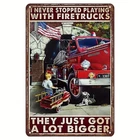 Vintage Fire Truck Metal Tin Sign Retro Wall Art Decor 8x12