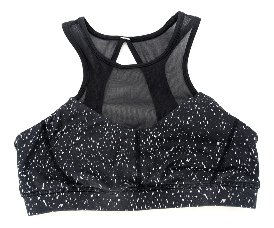 Sujetador Top Lululemon Mujer Malla Cuello Alto Moteado Negro Blanco 8 Yoga Active Foto 3 de 4