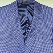 LANDS END Wool Blend Gingham Blazer Mens 40 Reg Jacket Sport Coat