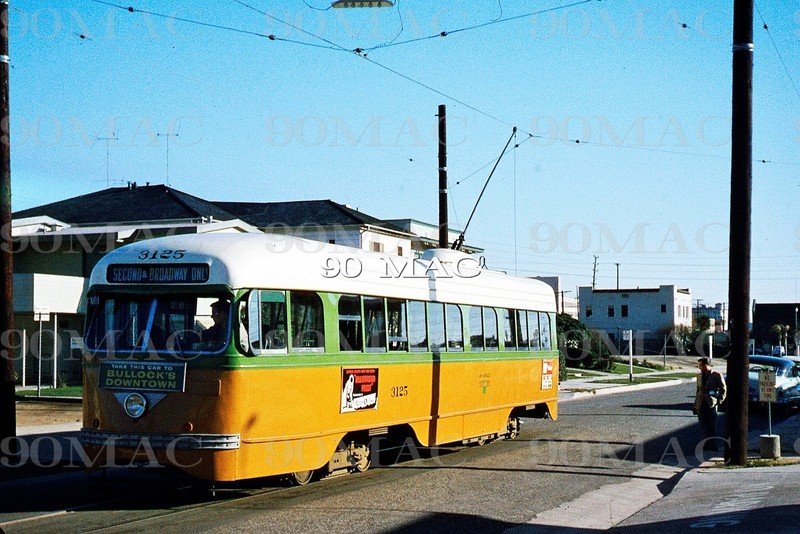 LATL. PCC CAR #3125. L. A. (CA). Original Slide 1956. (G)