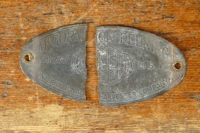 Vintage International Harvester McCormick-Deering Brass Tag Sign Badge Emblem