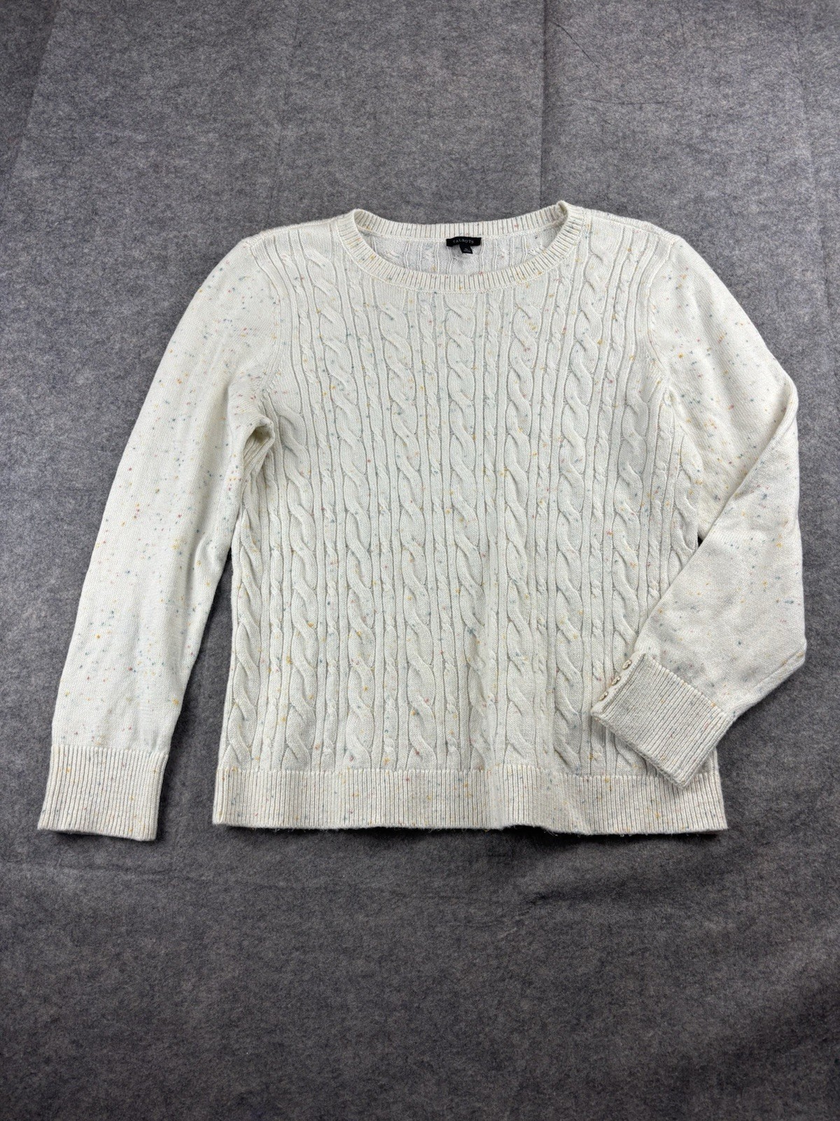 Talbots Women’s XL Speckled Cable Knit Long Sleeve Crew Neck Artsy Preppy Cozy