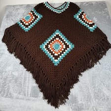 VTG Handmade Crochet Poncho Cape OS Granny Square Boho Festival Hippie Colorful