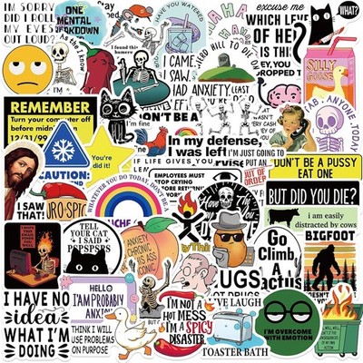 Vibrant 50Pcs Funny Meme Stickers - Safe, Waterproof & Ideal for Scrapbooking