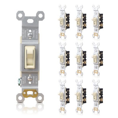 10 PCS Single Pole Toggle Light Switch 15A 120V Framed Wall Ivory