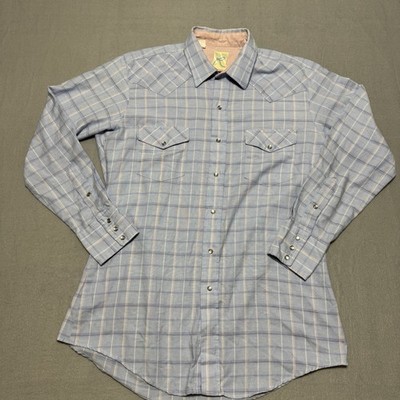 Vintage M Roper Western Snap Shirt Pearl Snaps Plaid Long Sleeve L Cowboy Retro