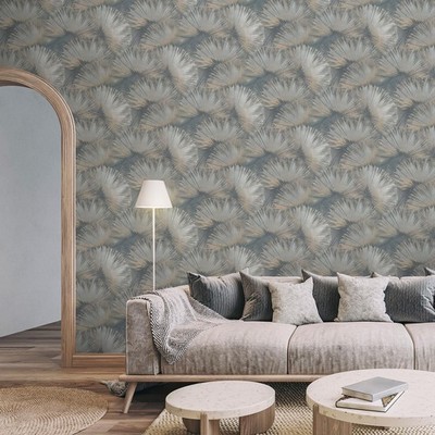 Rasch Opulenza Fan Vinyl Wallpaper Blue 659764 Textured Style Home Decor