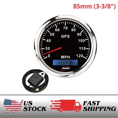 RACETECH 85mm (3-3/8'') 7 Color LED Black GPS Speedometer 120 MPH Odometer