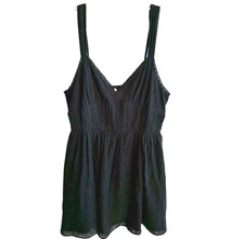 American Eagle Black Eyelet Babydoll Dress Sz S Smocked Back Cotton Boho Retro